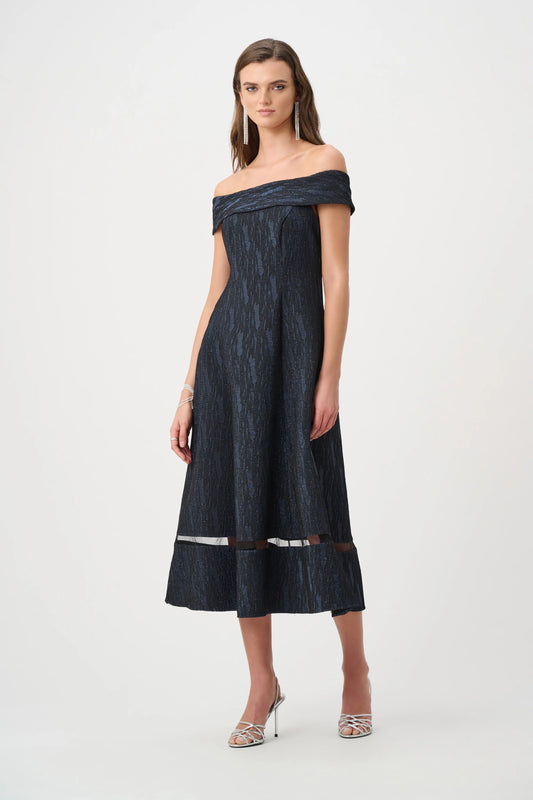 Signature | Foil-Textured Jacquard Off-Shoulder Fit and Flare Dress
263742