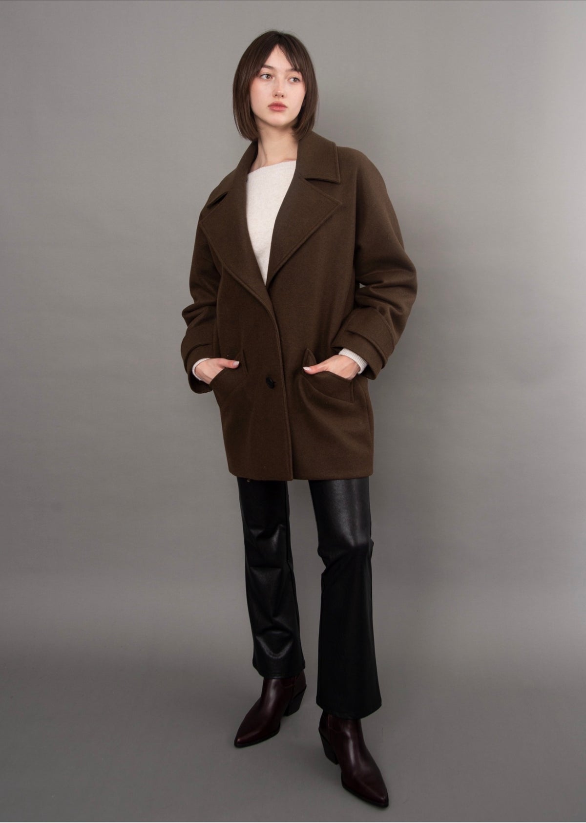 RD Style Marie Pea Coat Brown Melange