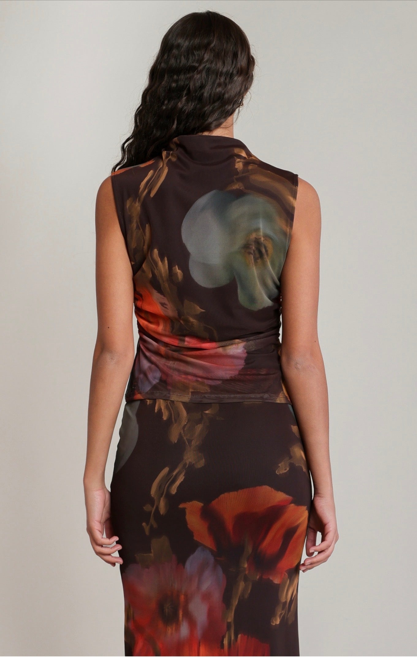 Dex Mesh Floral Mock Neck Top