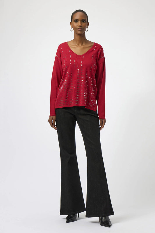 Joseph Ribkoff Sweater Knit Pullover with Iron-On Detail Deep Cherry 254966