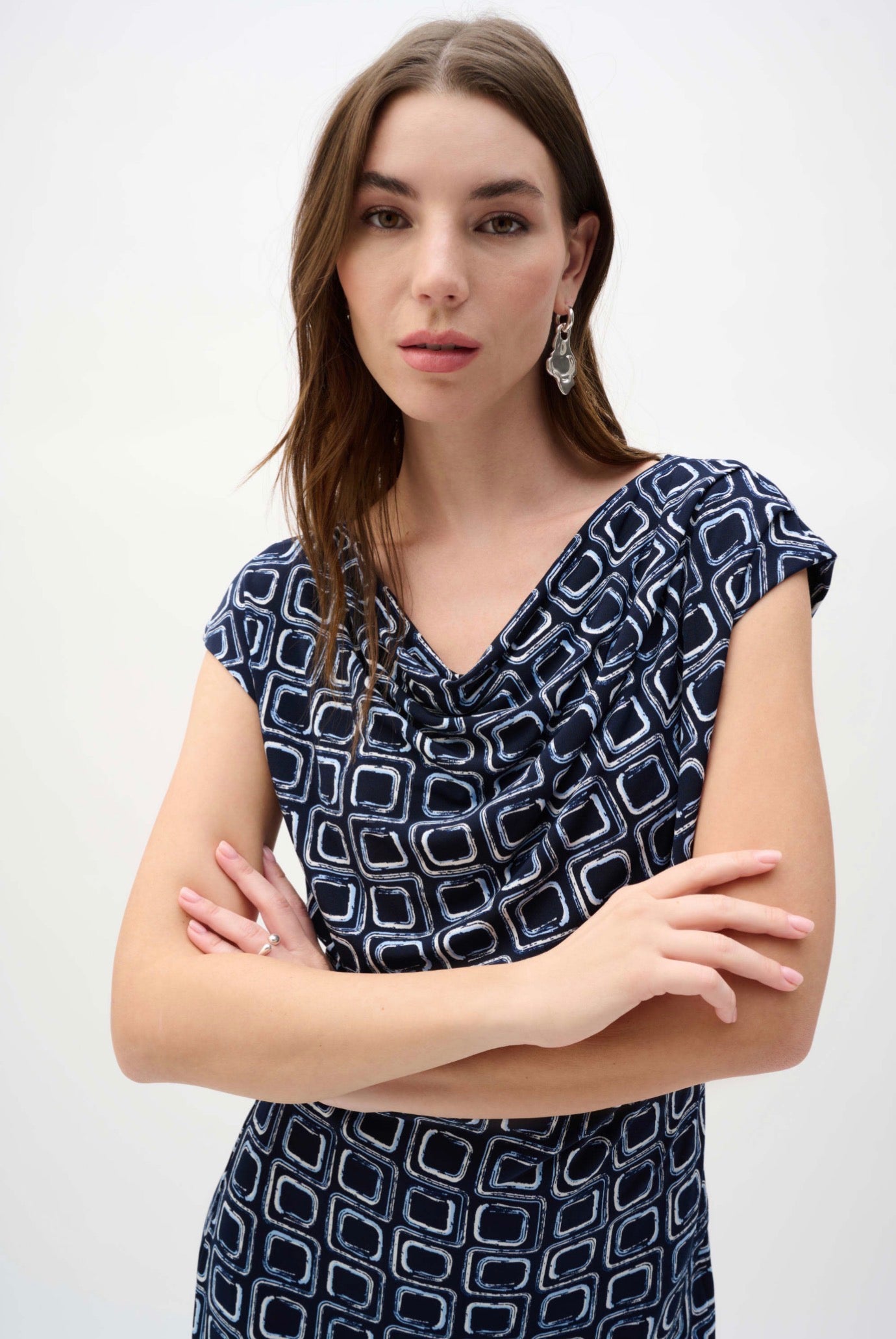 Joseph Ribkoff Silky Knit Geometric Print Sheath Wrap Dress 262246