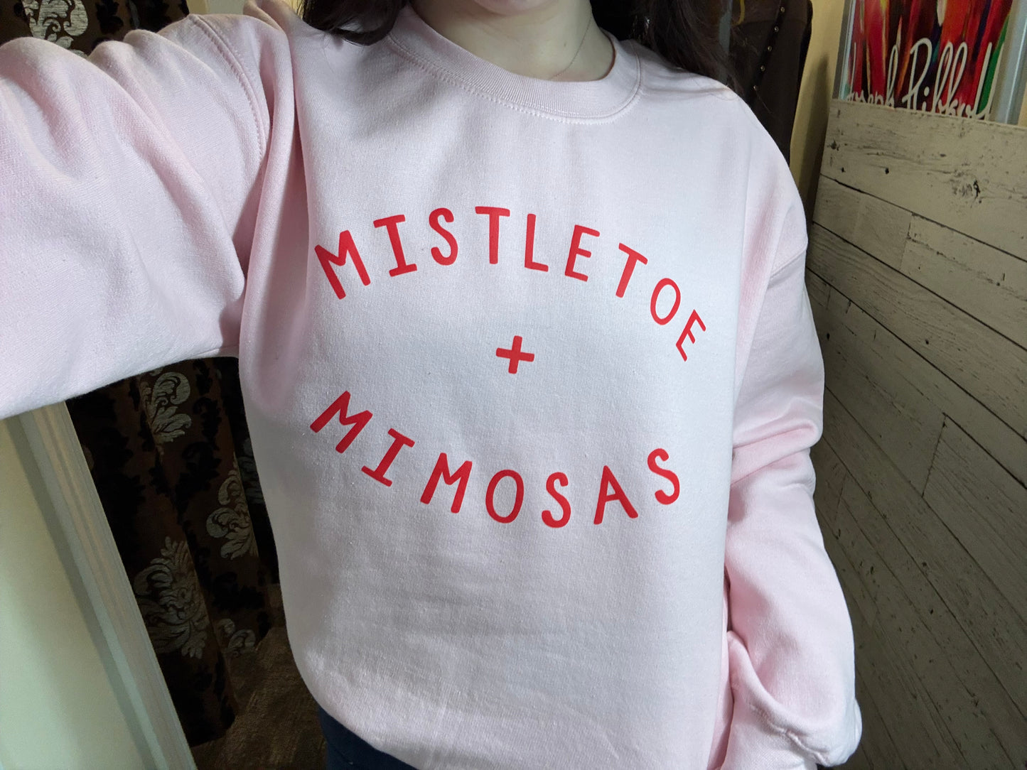 Mistletoe & Mimosas Crewneck Pink