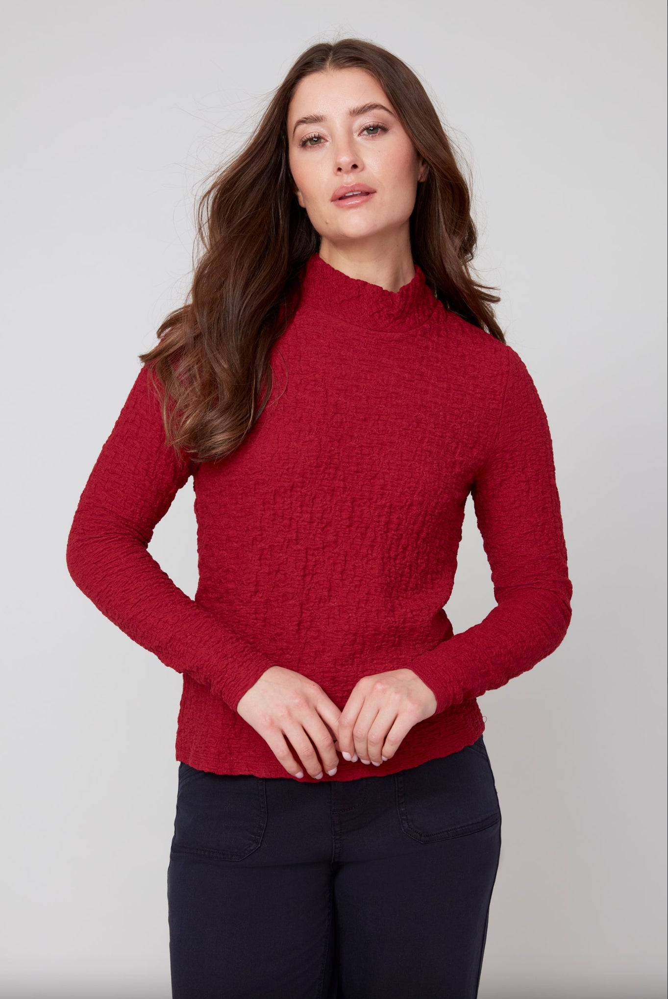 Renuar Textured Turtleneck Top Porto