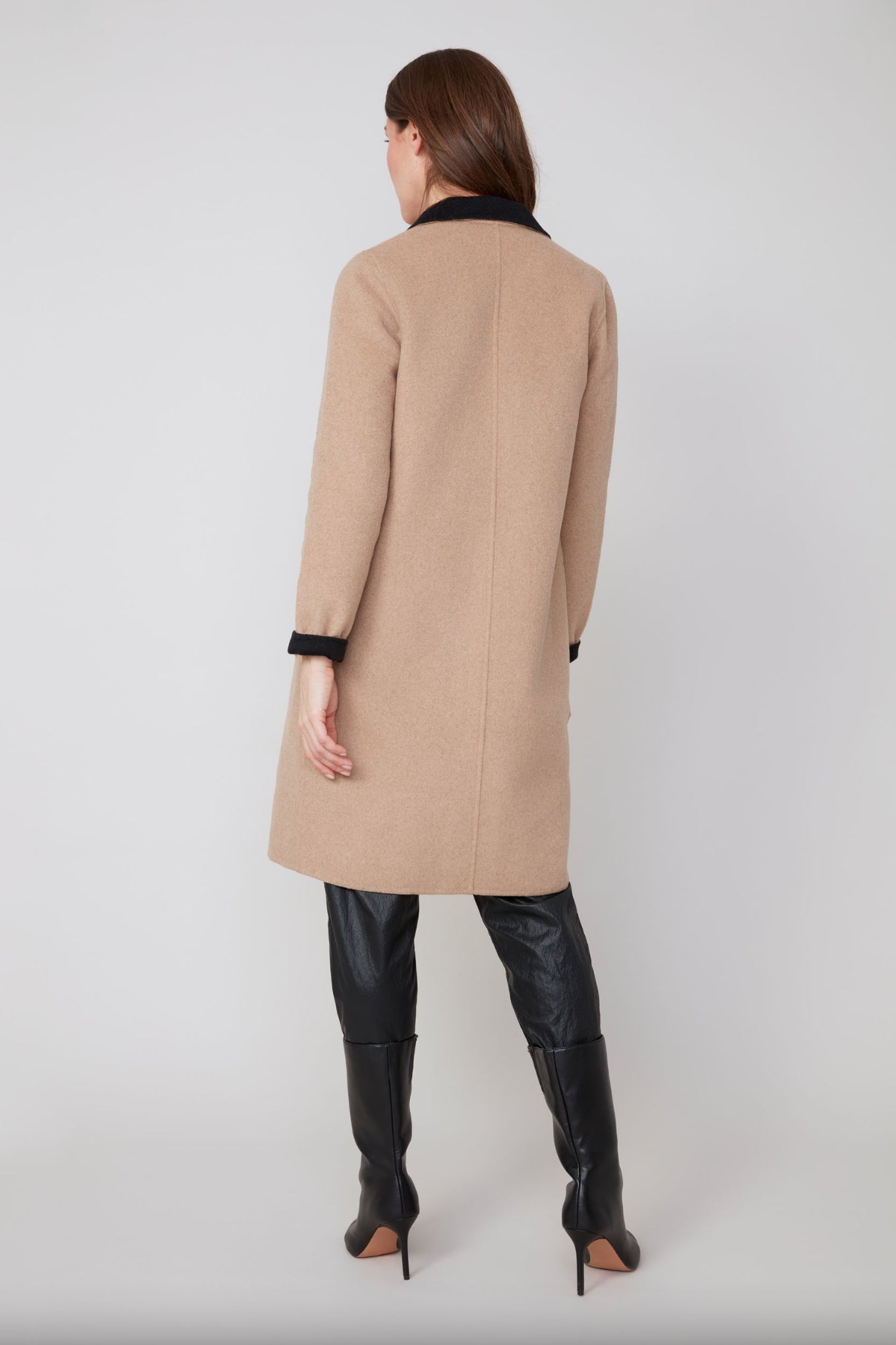 Renuar Reversible Long Wool Coat Black/Tan