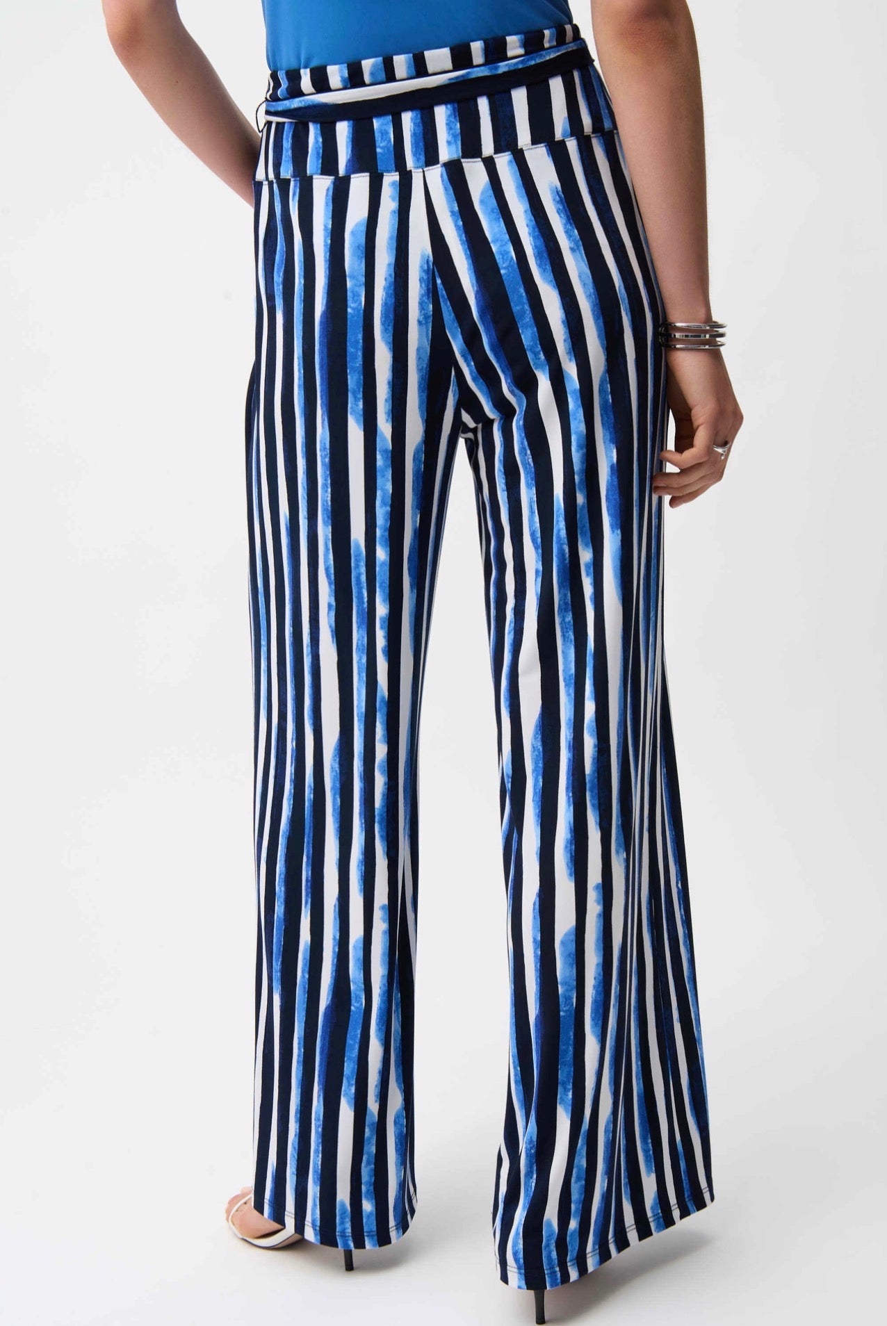 Joseph Ribkoff Silky Knit Stripe Print Wide Leg Pull-On Pants 261292