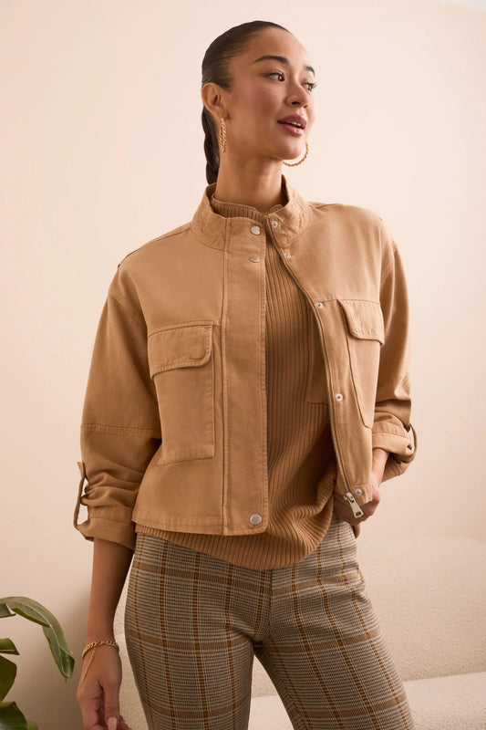 Tribal Twill Mock Neck Jacket Latte