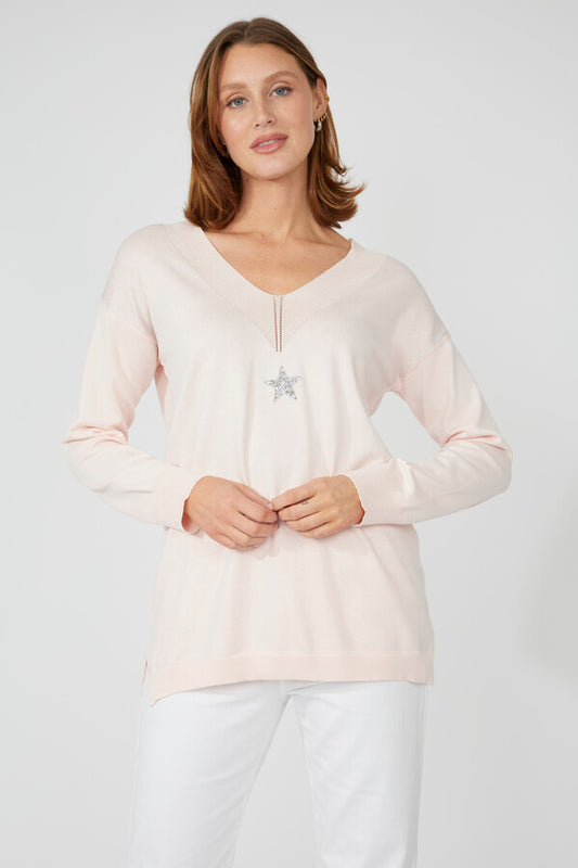 Frank Lyman Embellished V-neck Pullover Sweater 251503