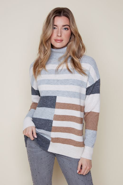 Renuar Colour Block Turtleneck Sweater