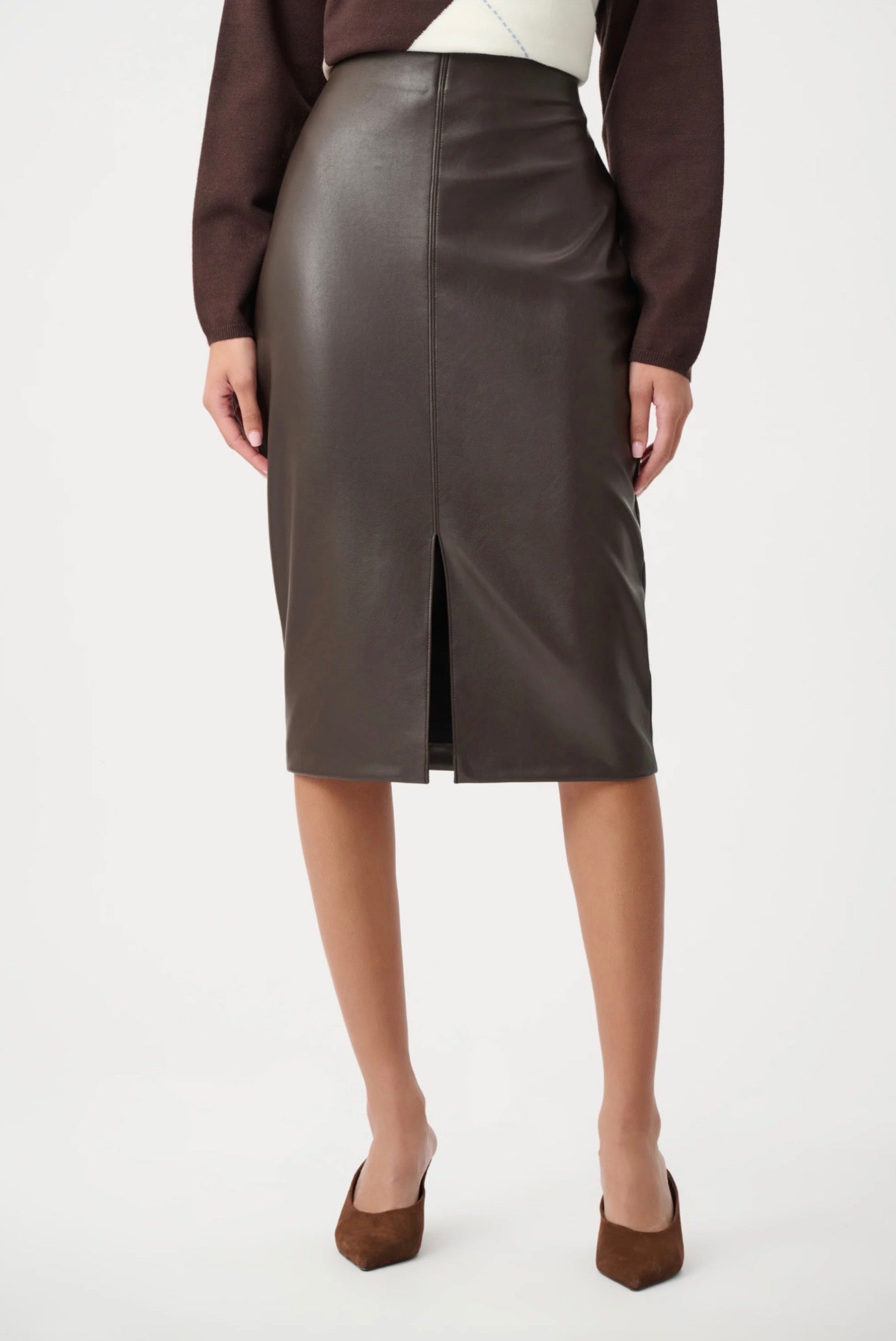 Joseph Ribkoff Bonded Leatherette Pencil Skirt Mocha 263213