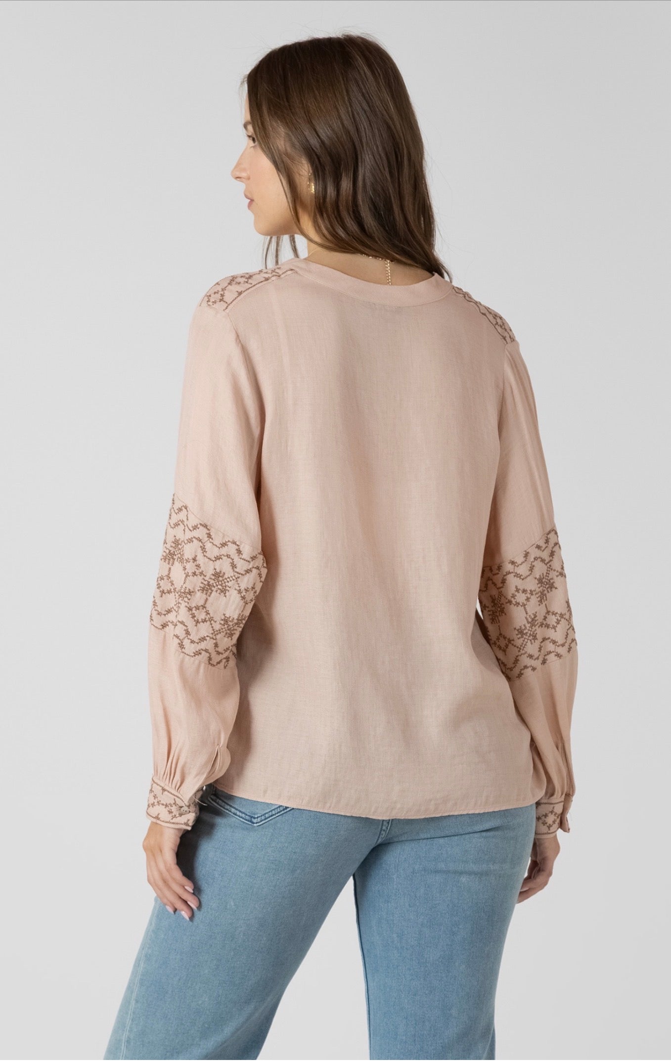 Dex Embroidered Button Up Blouse Rose Glow
