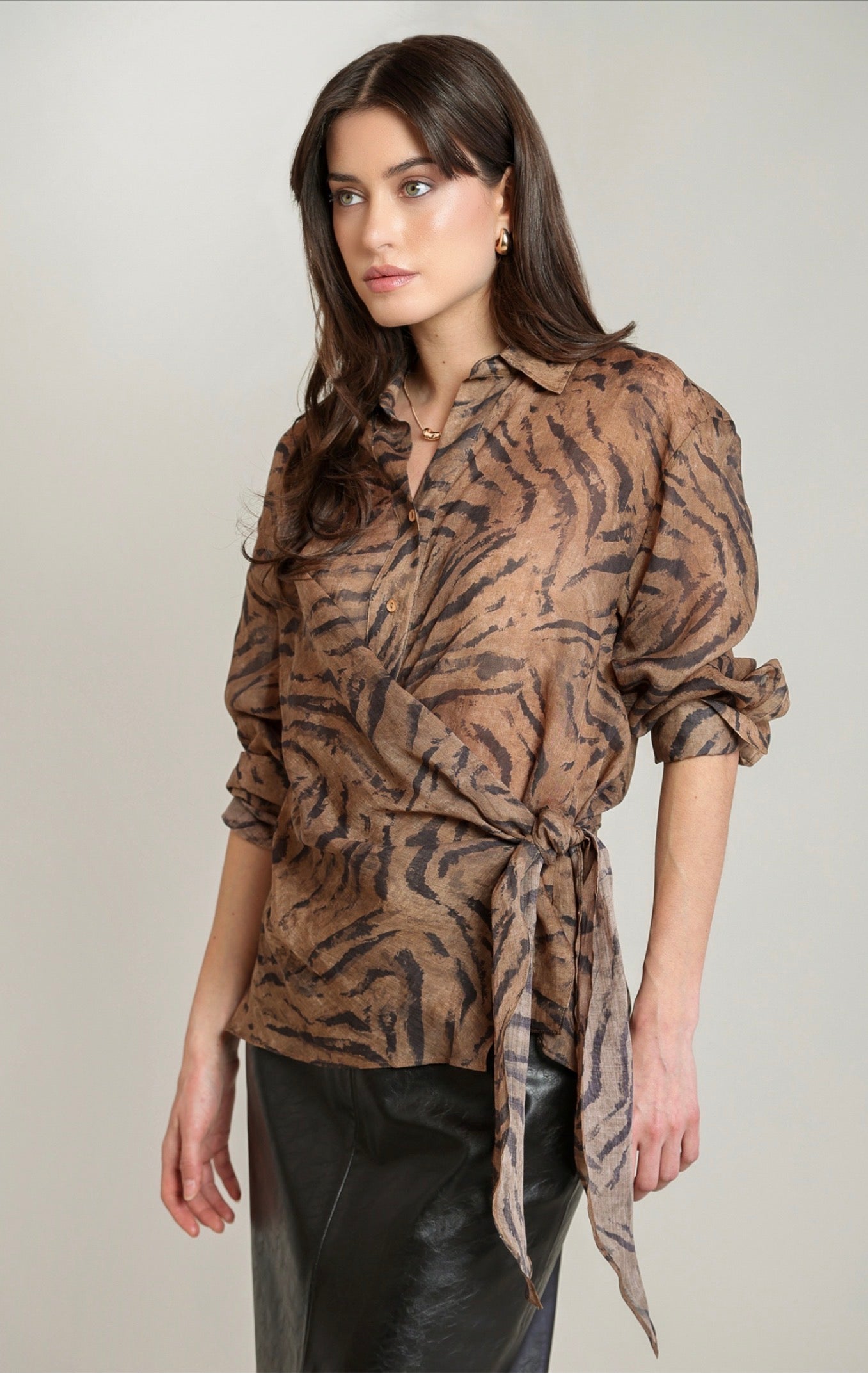 Black Tape Animal Print Wrap Shirt