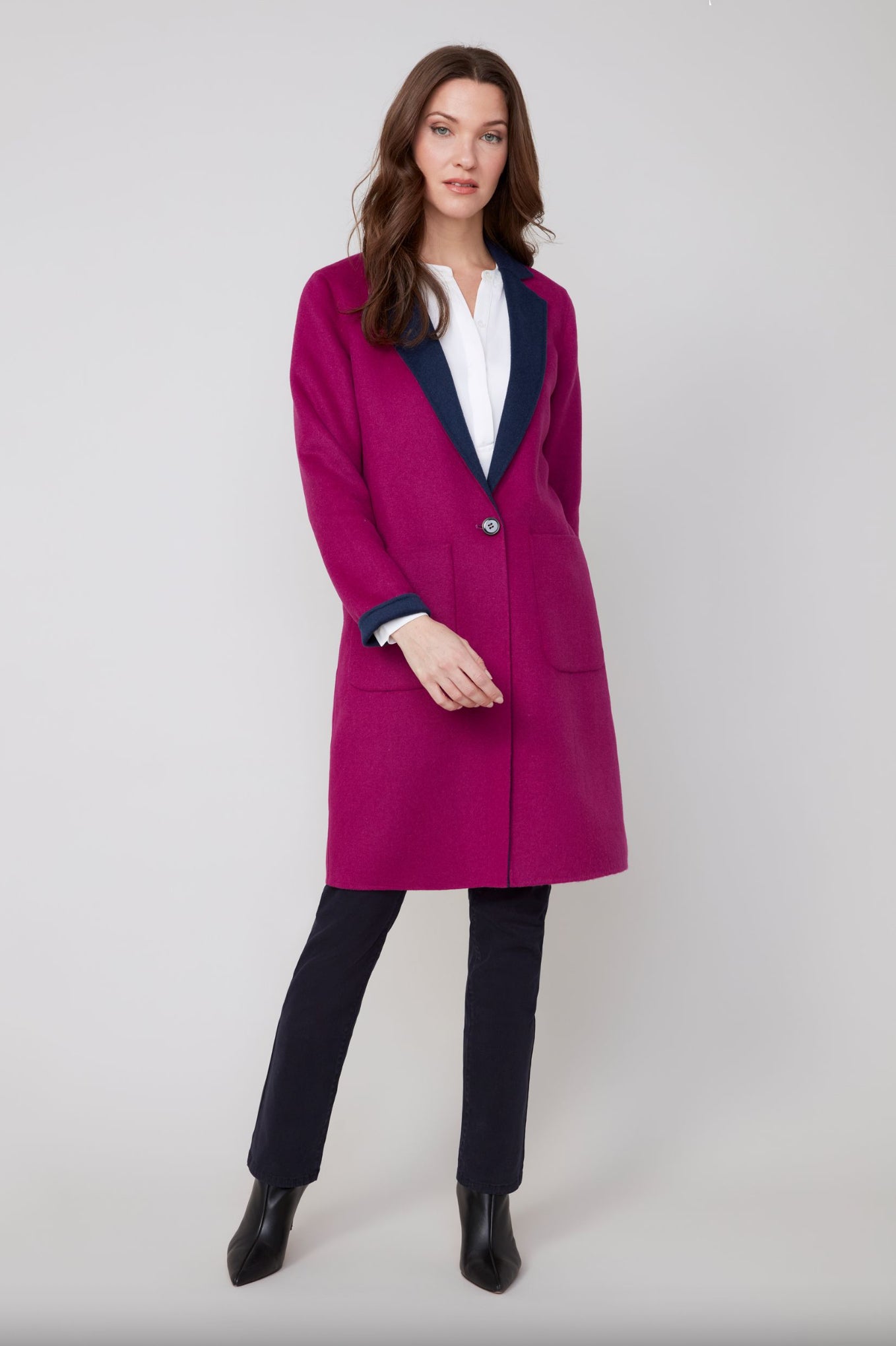 Renuar Reversible Long Wool Coat Mulberry/Navy