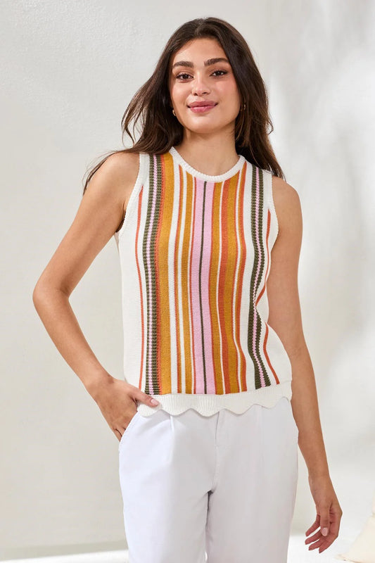 Tribal Textured Knit Ruffle Hem Cami