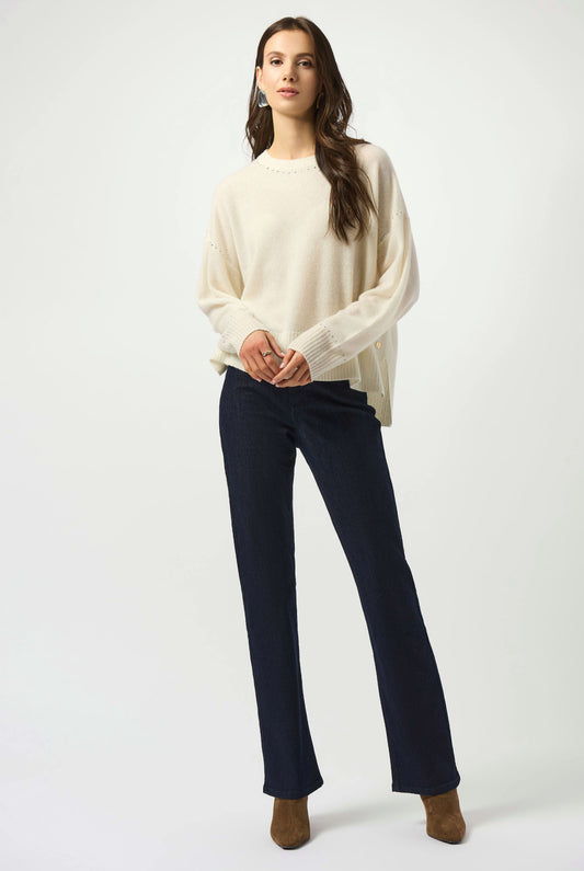 Joseph Ribkoff Cashmere Crew Neck Top with Stud Detailing Vanilla 253980