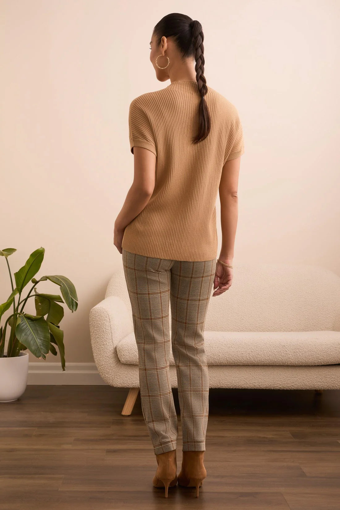 Tribal Mock Neck Cap Sleeve Top Latte