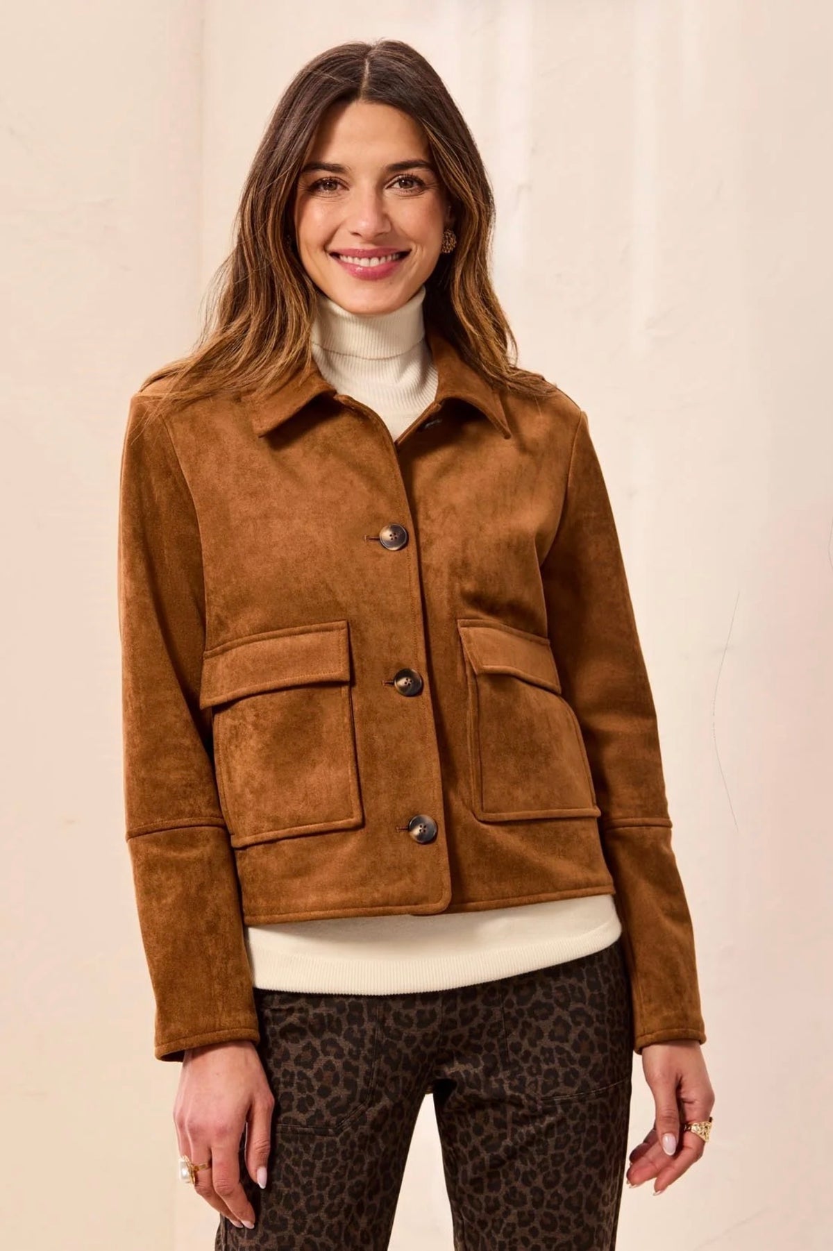 Tribal Faux Suede Button Up Jacket