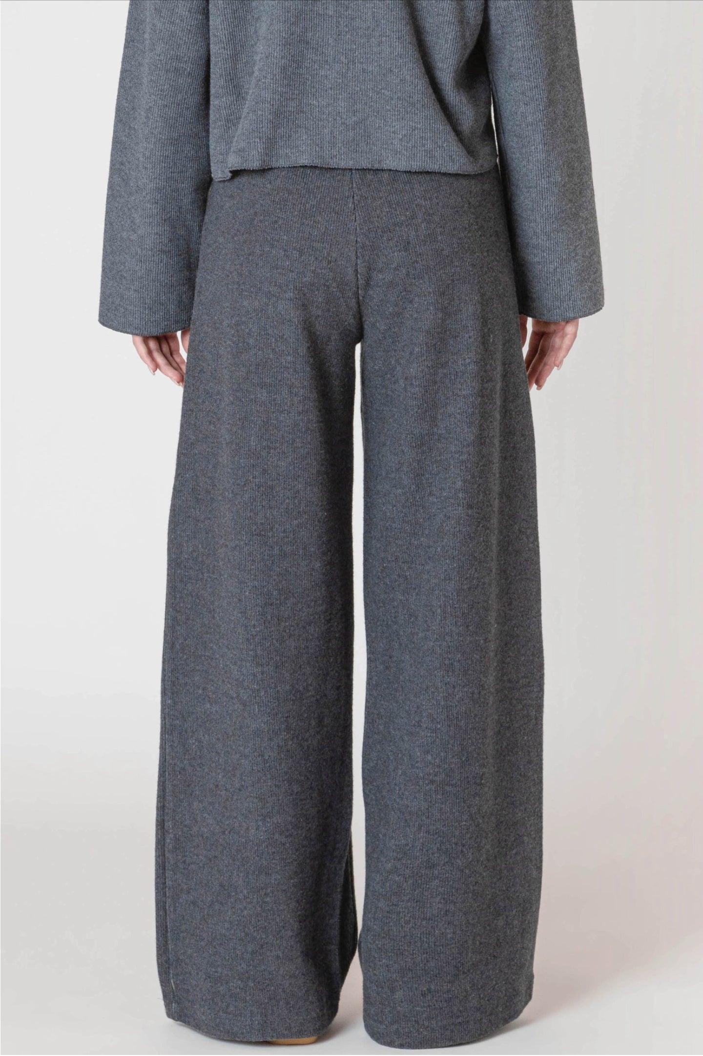 Room 34 Wide Leg Ribbed Pant Charcoal Heather