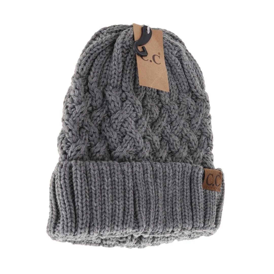 C.C Lattice Knit Cuff Beanie Grey