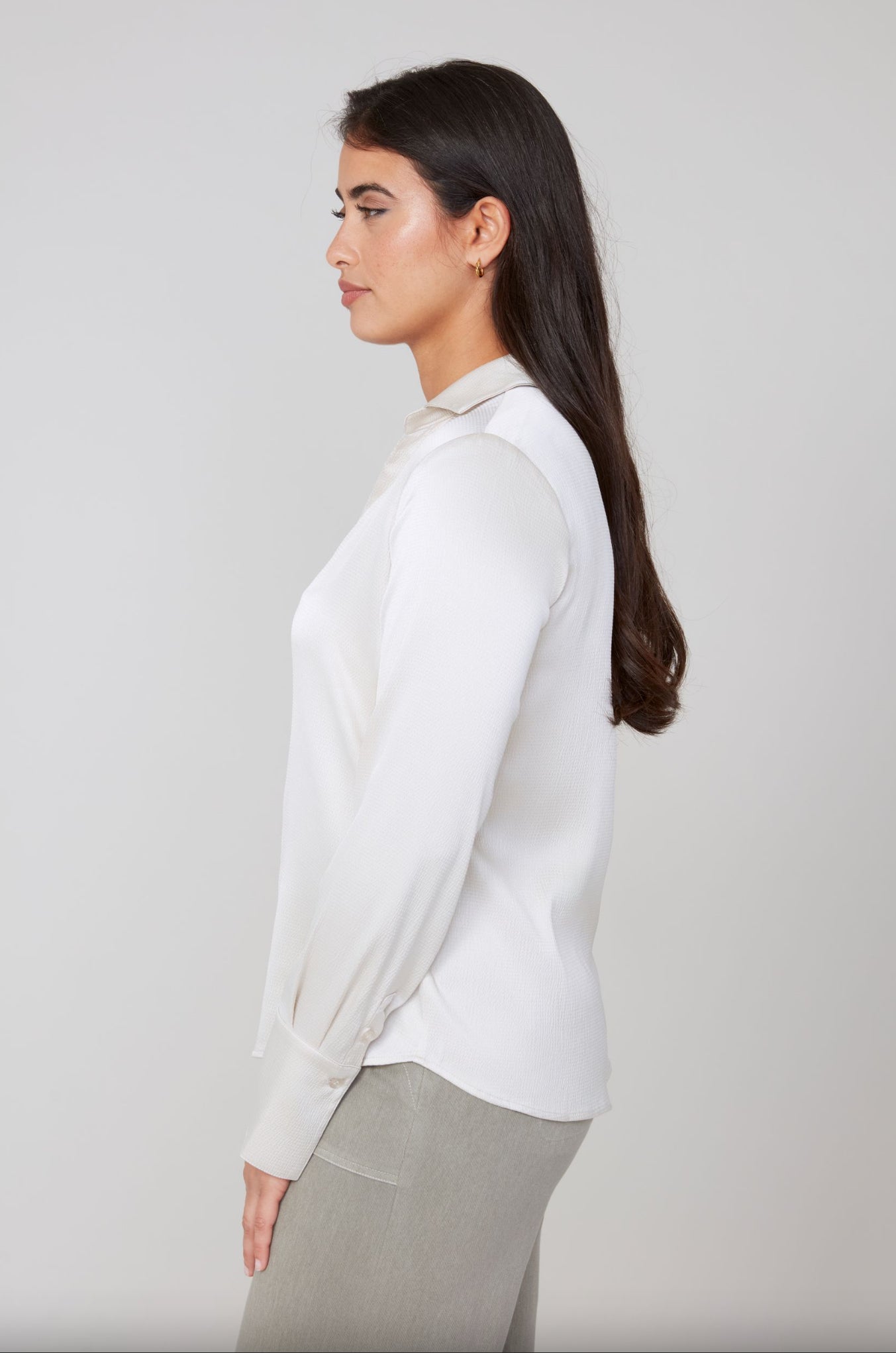 Renuar Textured Button Up Blouse Oyster