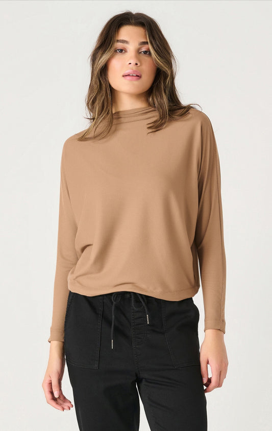 Dex Ribbed Mock Neck Tan