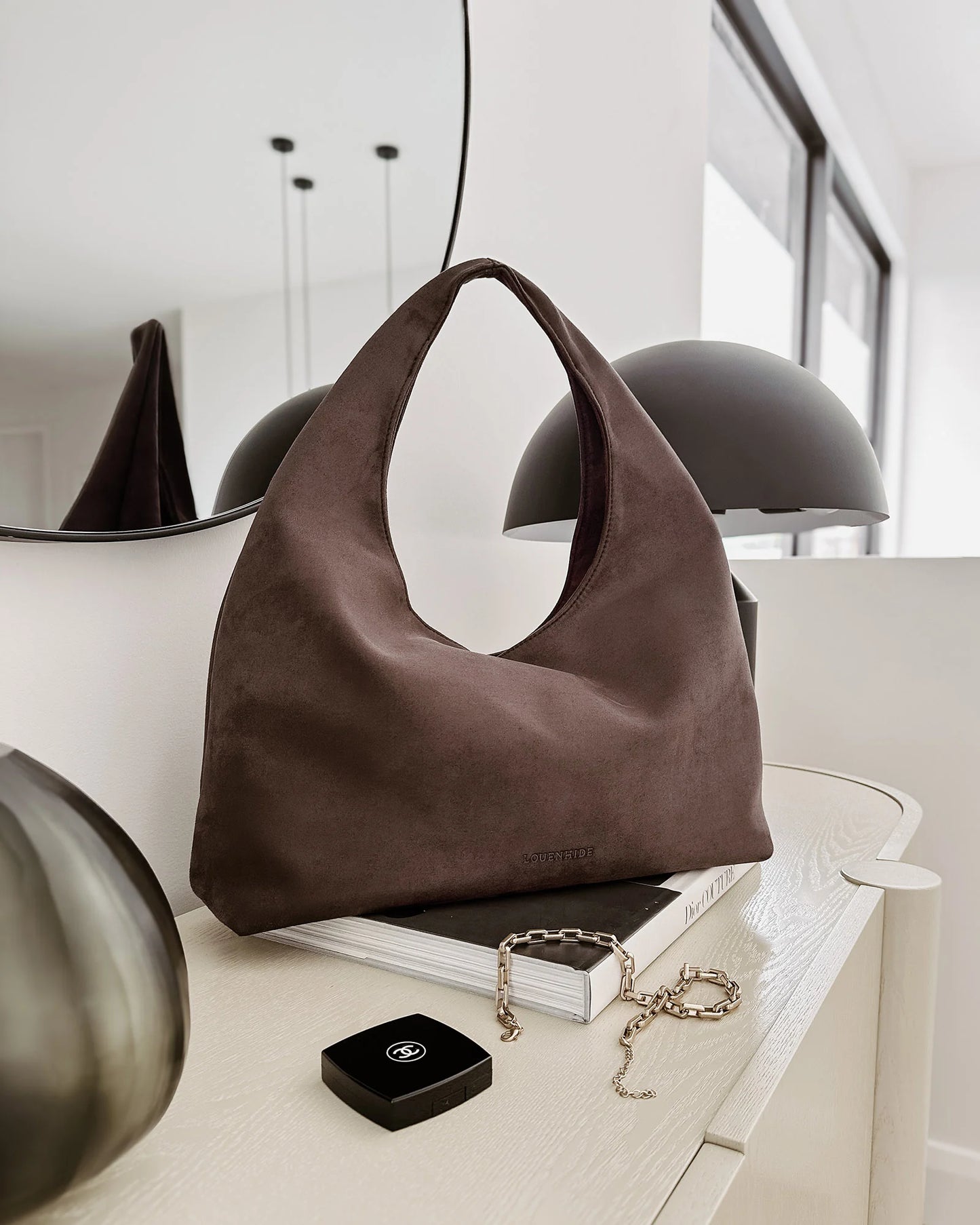 Louenhide Suede Monaco Shoulder Bag Chocolate