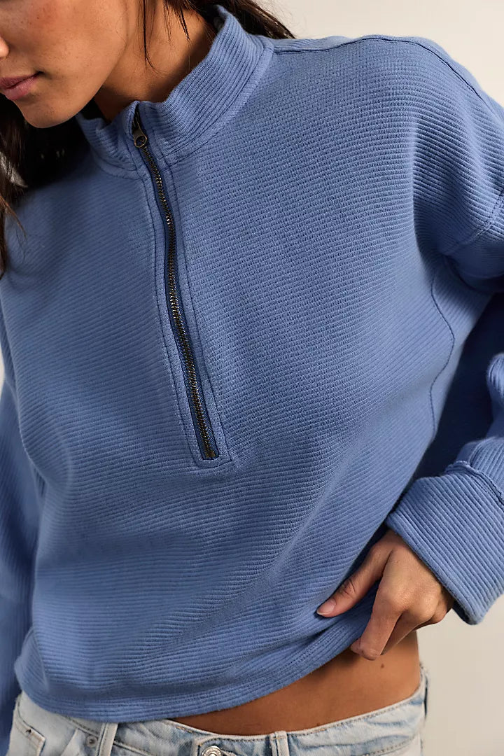 Free People Celeste Quarter Zip Riviera Blue