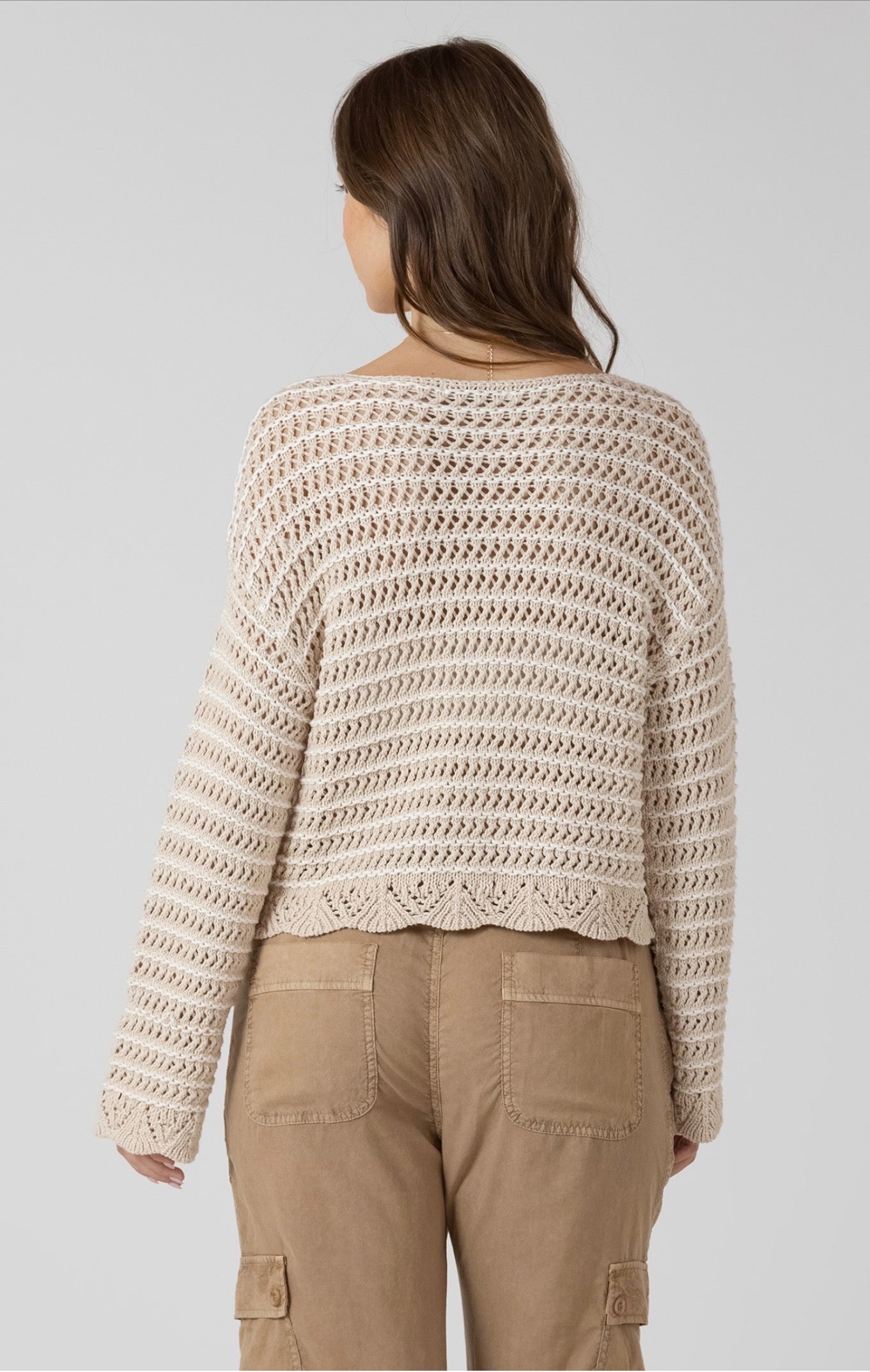 Dex Scalloped Hem Open Stitch Sweater Sand