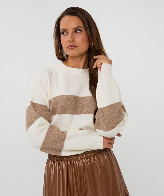 Esqualo White/Tan Stripe Sweater