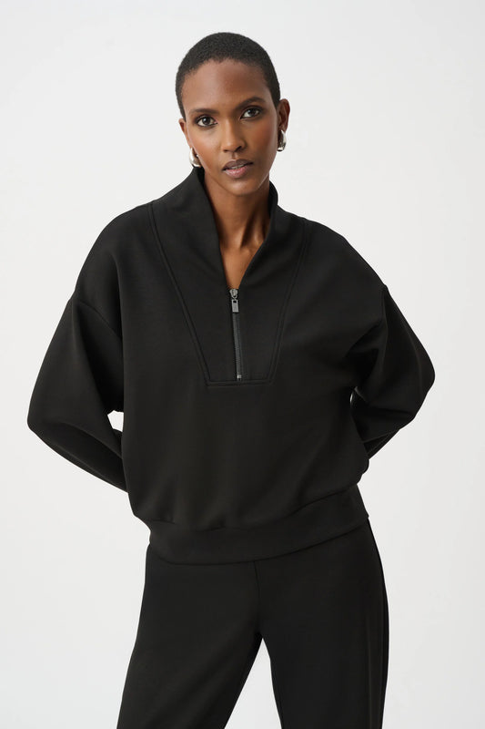 Joseph Ribkoff Scuba Jersey Boxy Sweatshirt With High Collar and Front Zipper 261610
