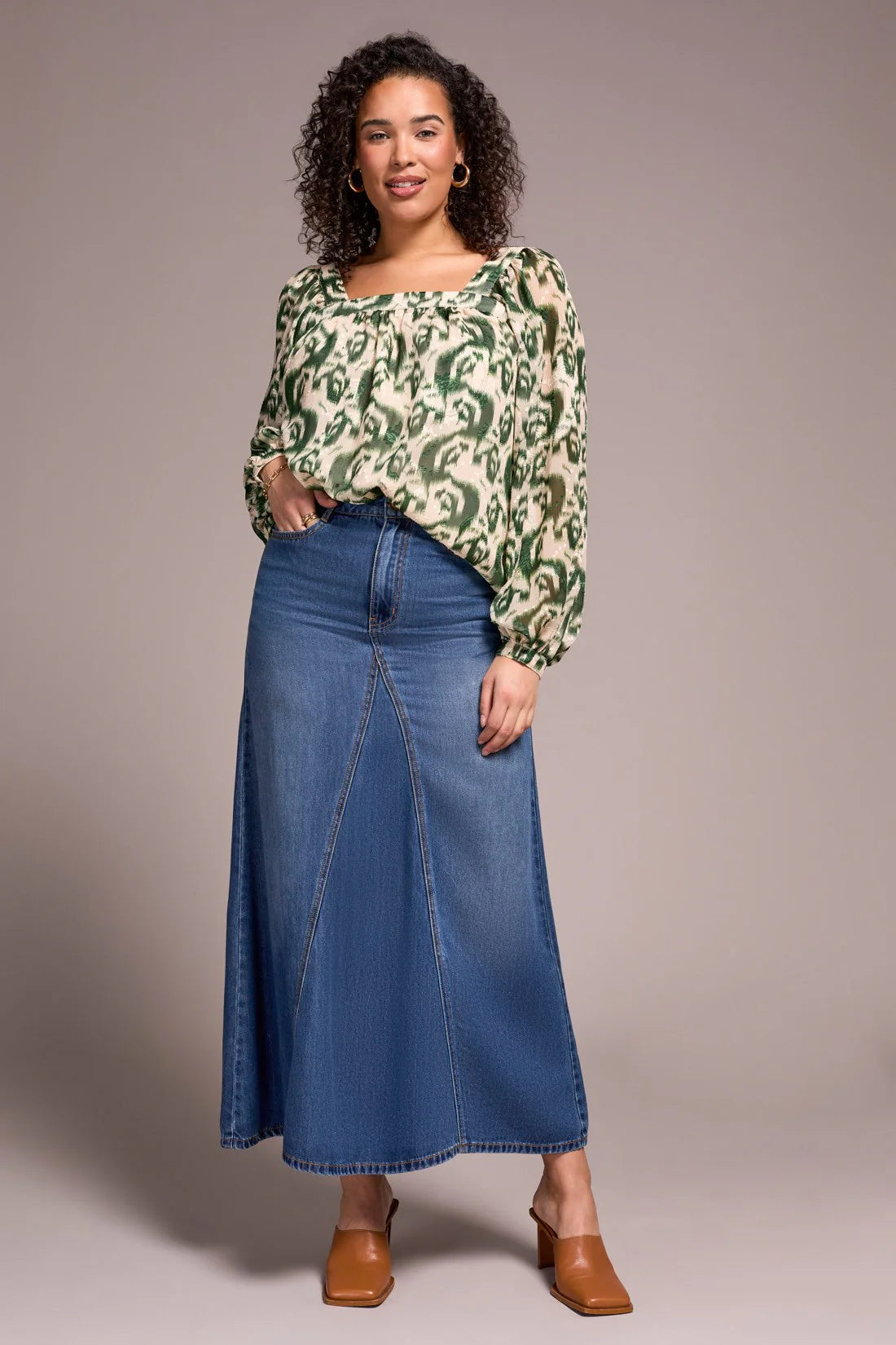 Tribal Flowy Denim Skirt Bluebliss