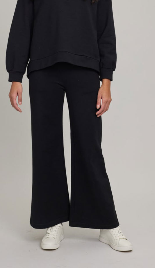 Pistache Wide Leg Terry Cotton Pull On Lounge Pants Black