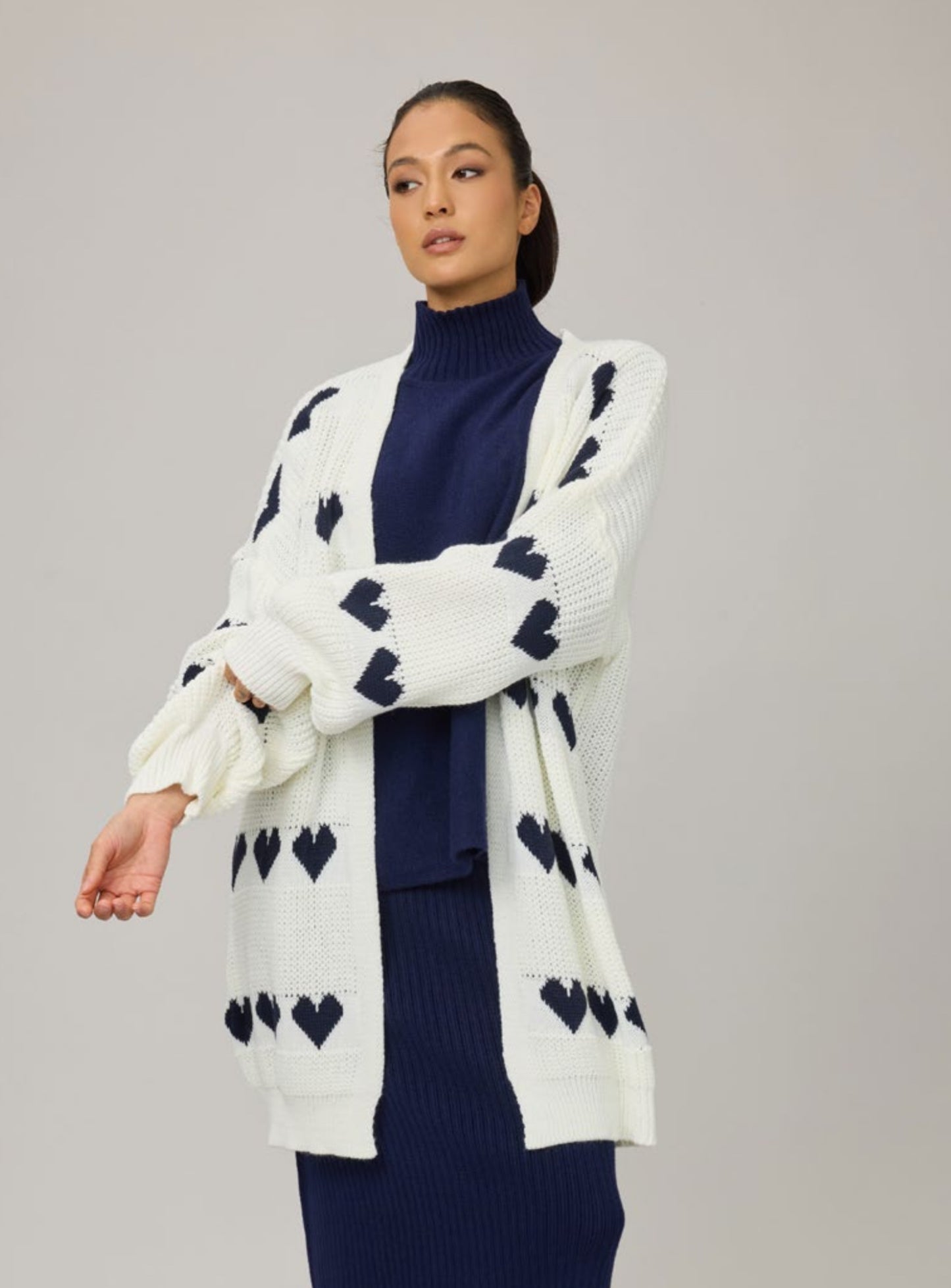 Pistache Heart Knit Coat Cardigan White