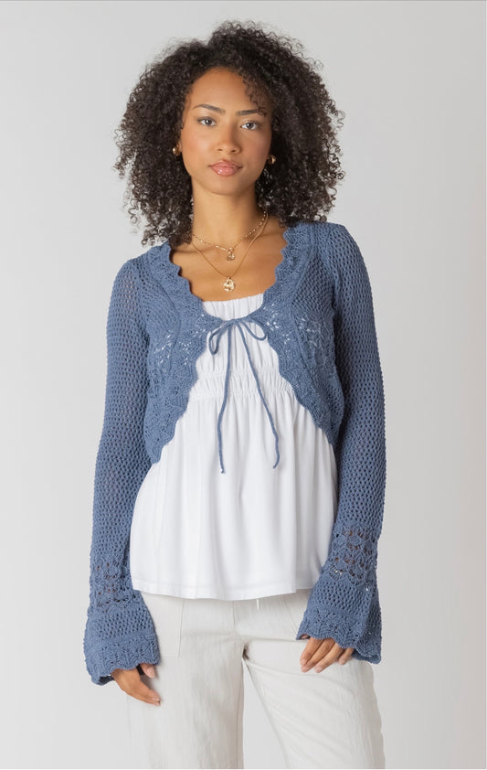 Room 34 Tie Front Crochet Cardigan Indigo