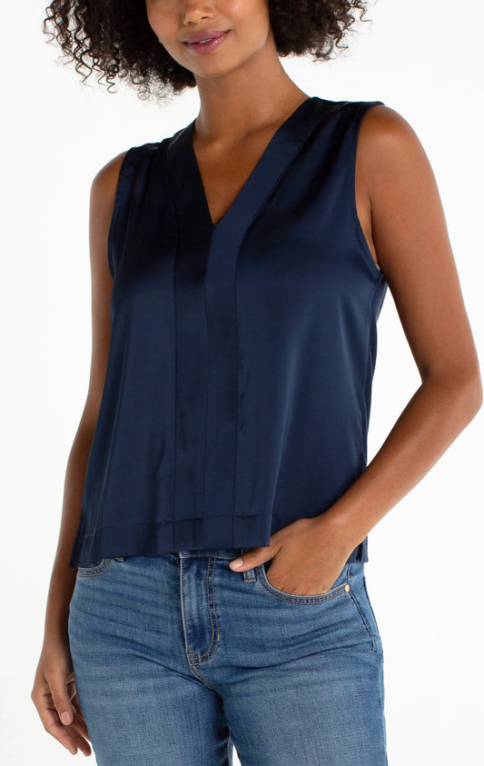 Liverpool Sleeveless V-neck Woven Top Navy
