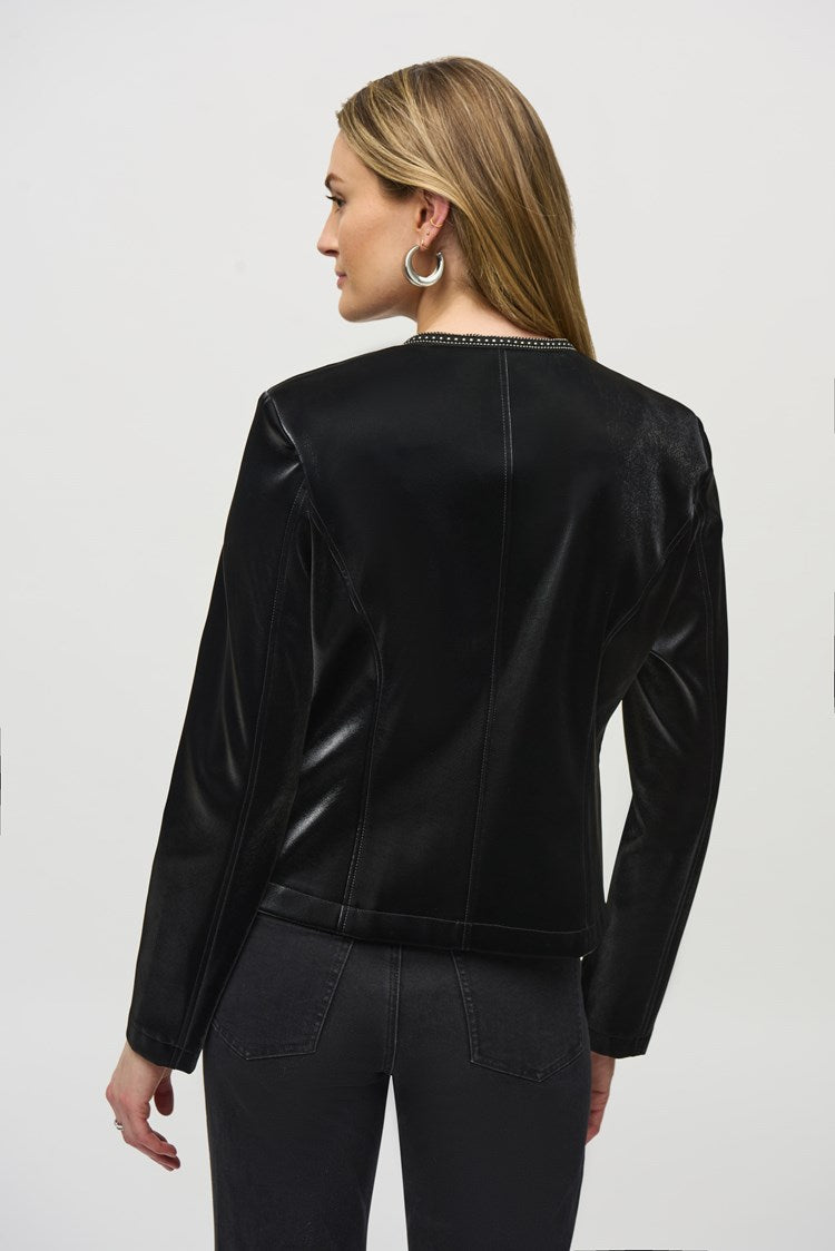 Joseph Ribkoff Leatherette Jacket with Rhinestone Trim 244905