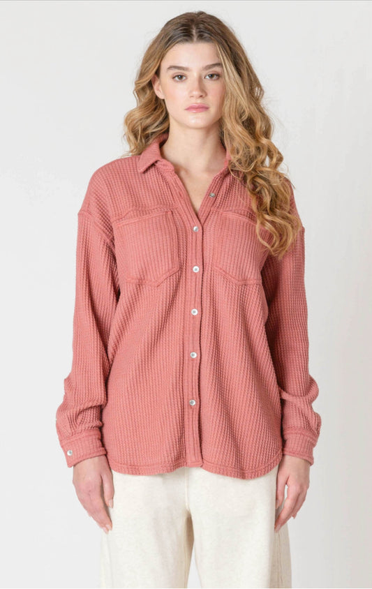 Room 32 Waffle Button Up Shirt Brick