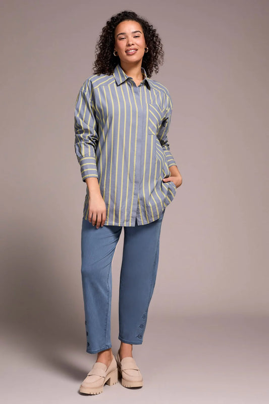 Tribal Striped Button Front Dress Shirt Slate Blue