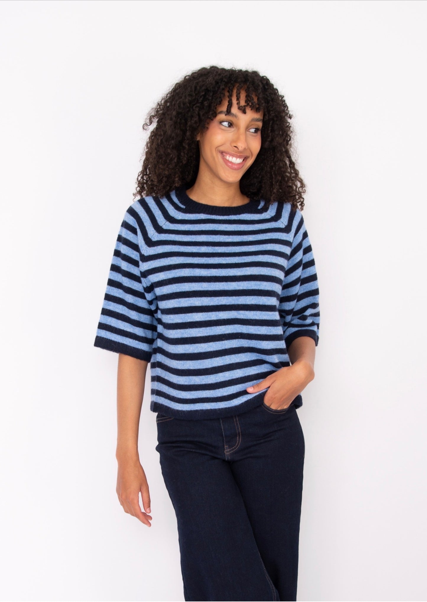 RD Style Ulla Reglan Sleeve Striped Sweater Blue