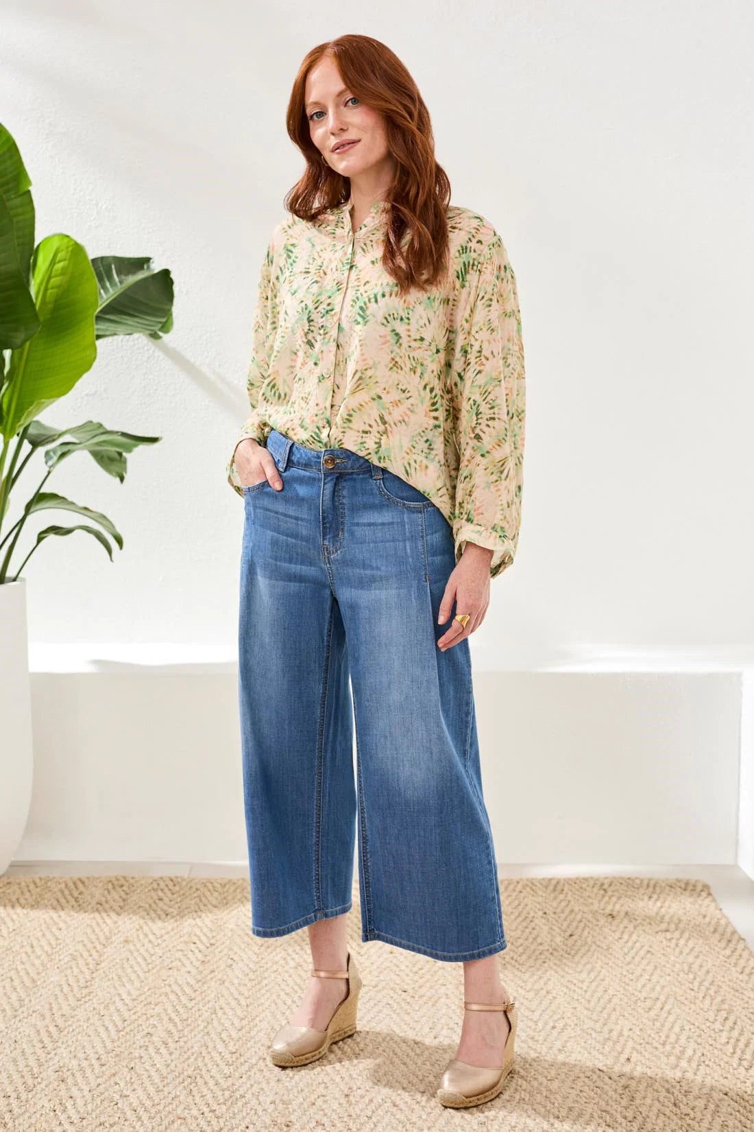Tribal Audrey Pleated Crop Wide Leg Jeans