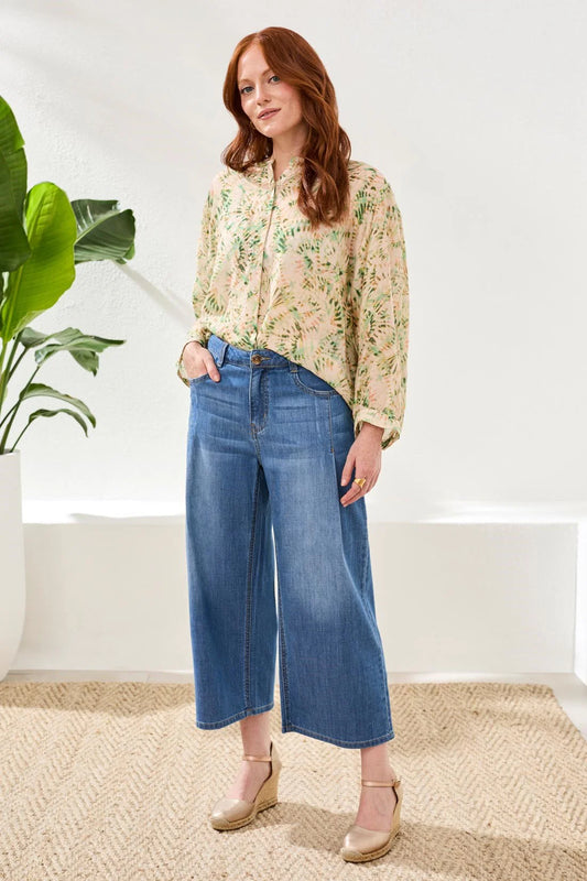 Tribal Audrey Pleated Crop Wide Leg Jeans