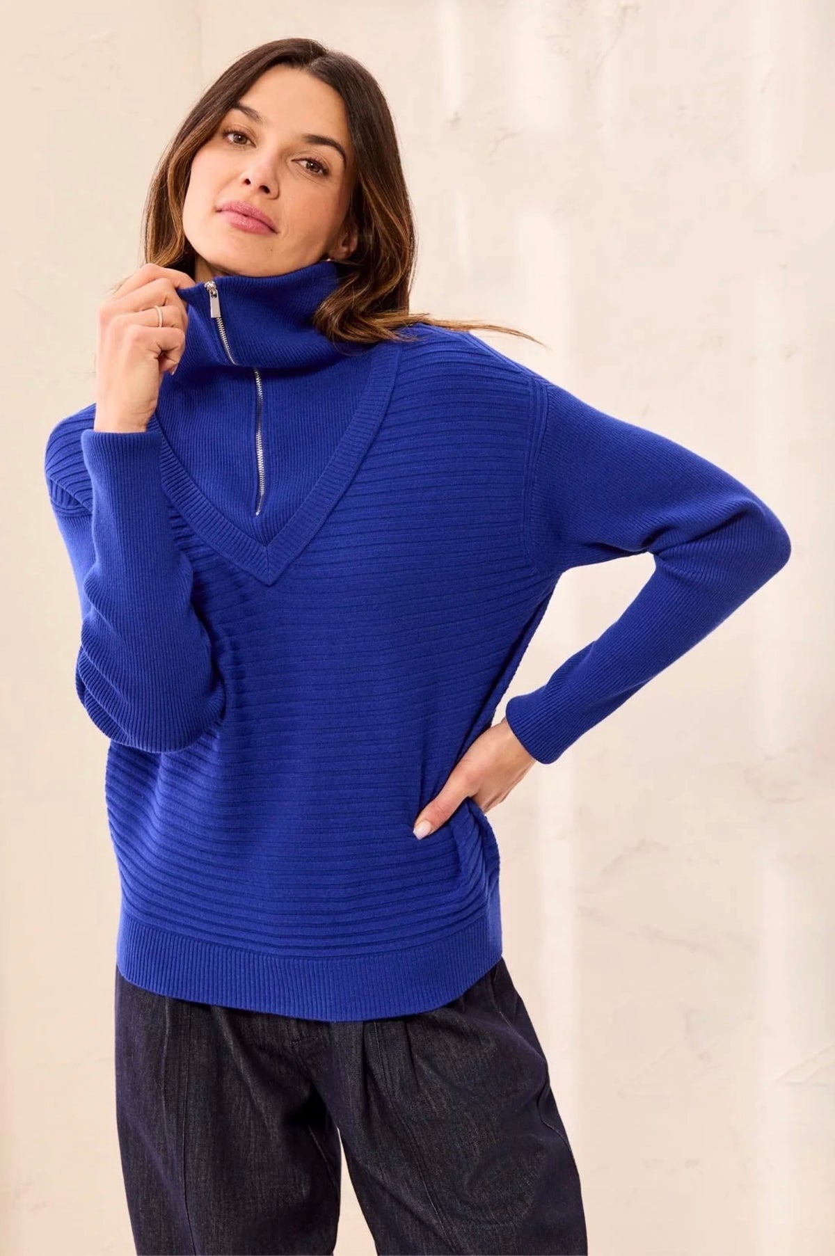Tribal Soft Quarter Zip Sweater Electric Blue