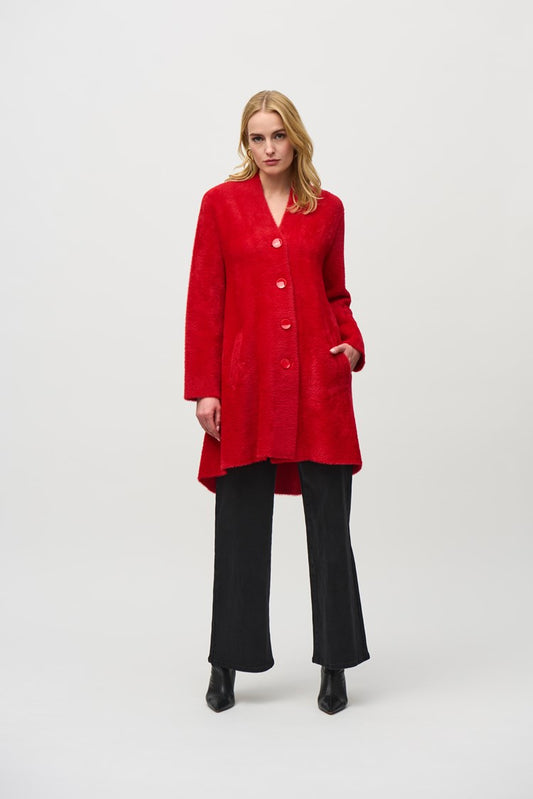 Joseph Ribkoff Sweater Knit Flared Coat Lipstick Red 234906F24