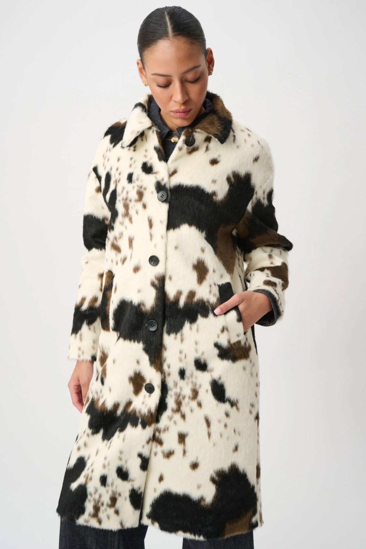 Joseph Ribkoff Faux Fur Cow Print Coat 264944
