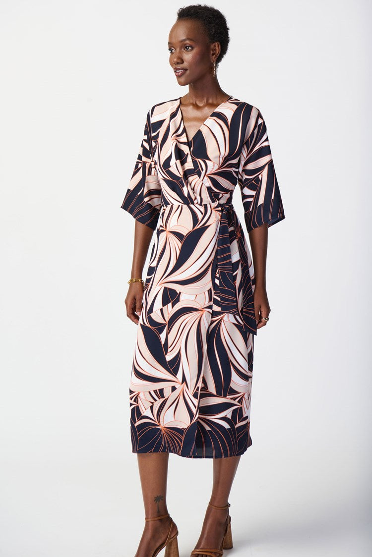 Joseph Ribkoff Tropical Print Woven Wrap Dress 241114