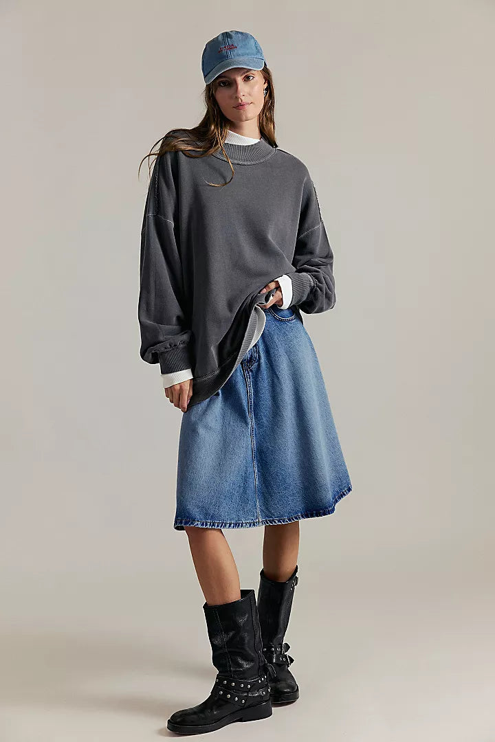 Free People Palm Springs Pullover Sweatshirt Washed Black
