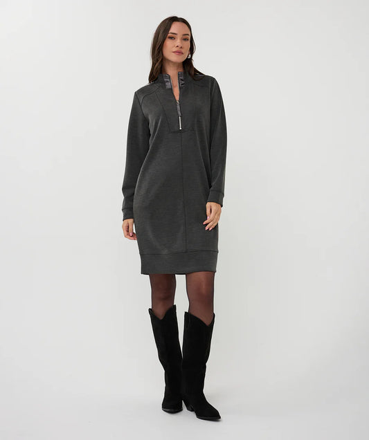Esqualo Half Zip Dress Dark Grey
