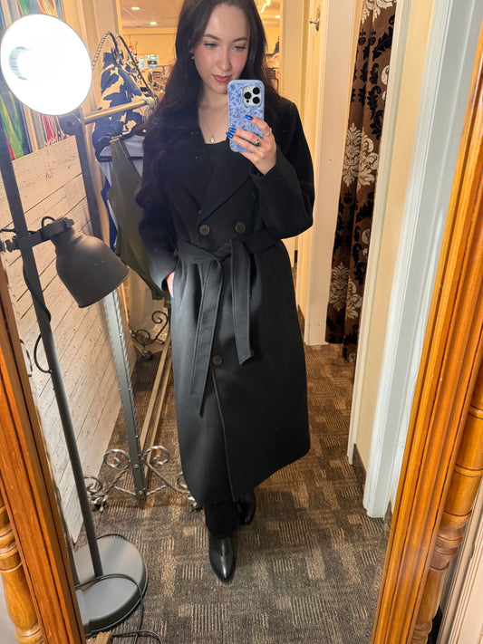 Norman Long Wool Trench Coat Black