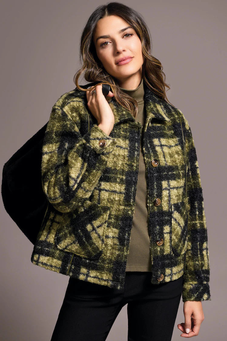 Tribal Green Plaid Wool Shacket