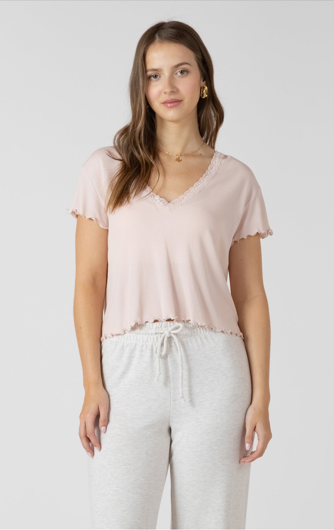 Dex Lace Trim Waffle Top Powder Pink