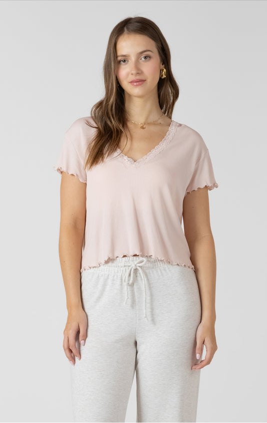 Dex Lace Trim Waffle Top Powder Pink